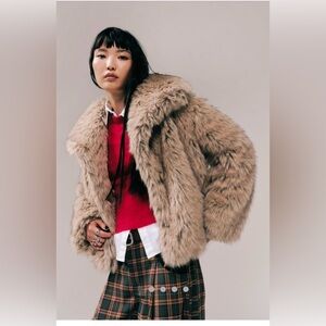 NWOT Free People Rina Brown Faux Fur Women's Jacket Coat Size L Sold Out